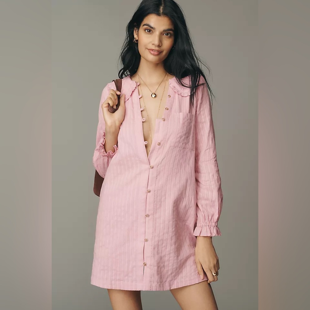 Anthropologie The @loverlygrey Keira Long-Sleeve Shirt Dress by Pilcro L